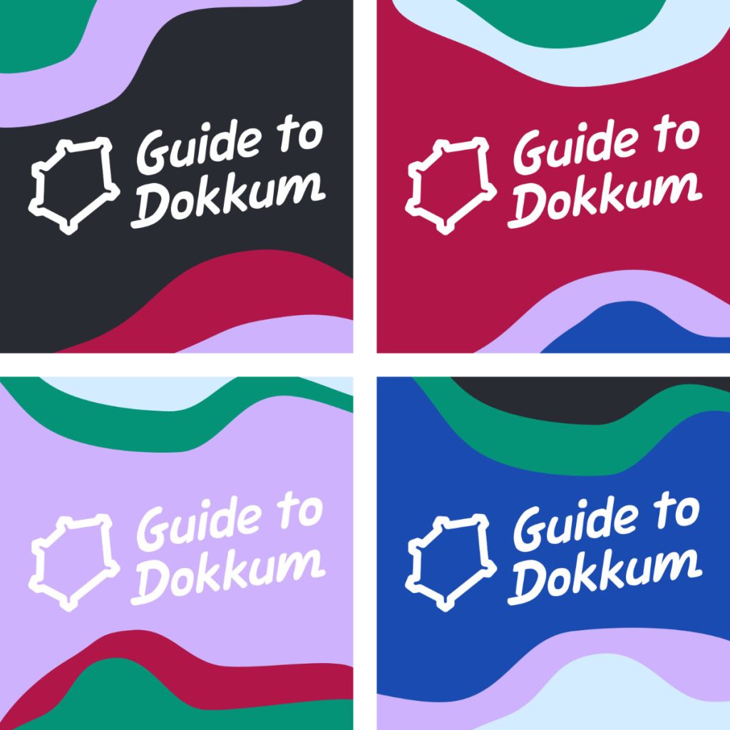 Guide to Dokkum branding with the logo, playful shapes and colors