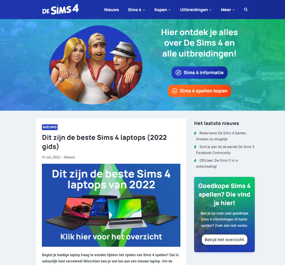 DeSims4.com, een website over het populaire simulatiespel De Sims 4