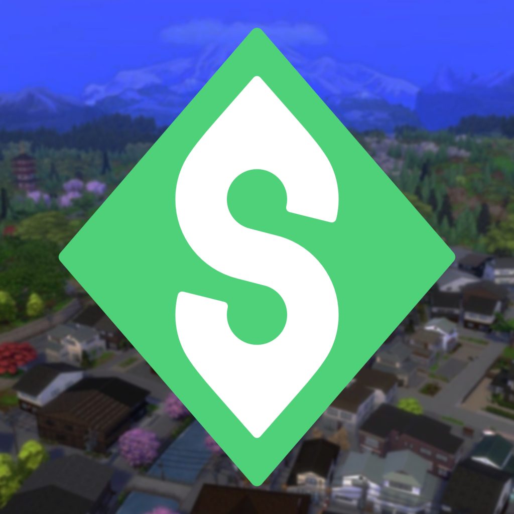 Sims Downloads logo met een groene plumbob diamant