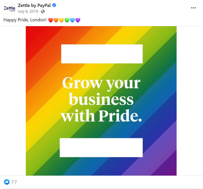 Zettle slogan voor de Stockholm Pride, gebruikt op social media